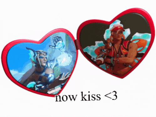 a picture of a man and a woman in a heart shaped mirror that says now kiss < 3