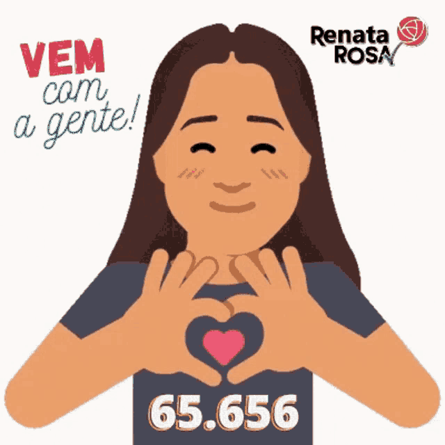 a woman making a heart shape with her hands and the number 65.656