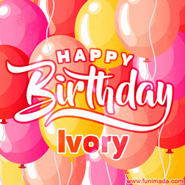 happy birthday ivory greeting card with balloons in the background