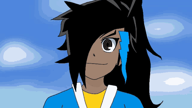 a cartoon drawing of a girl with a lightning bolt in her hair