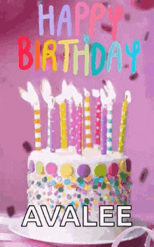 a happy birthday greeting card with a birthday cake and candles