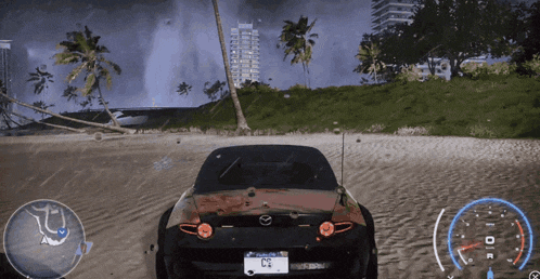 a video game shows a car with a license plate that says c3