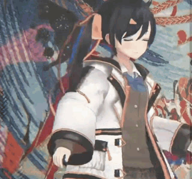 a close up of a girl in a video game holding a sword .