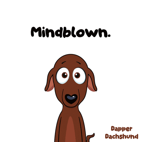 a cartoon of a dachshund with the words mindblown underneath it