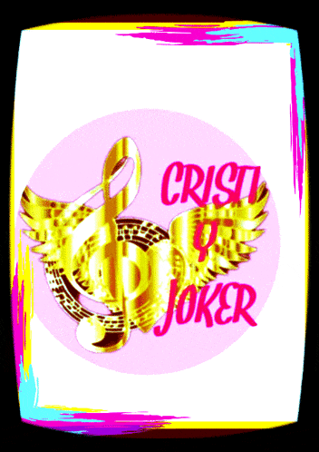 a logo for cristi & joker shows a treble clef with wings