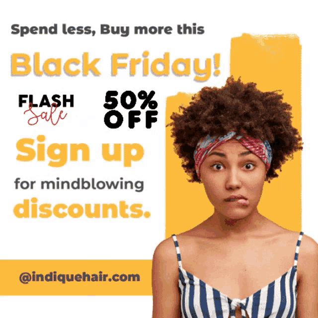 an advertisement for black friday shows a woman with an afro