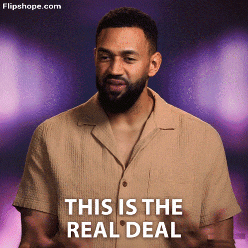 a man says this is the real deal in front of a purple background