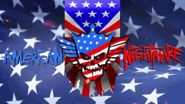 an american nightmare logo is displayed on a blue background