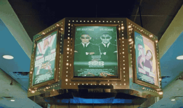a movie poster for a movie called 9 2 8 backroad hangs from the ceiling