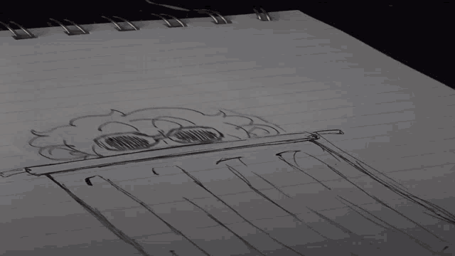 a black and white drawing of a person with glasses on a piece of paper