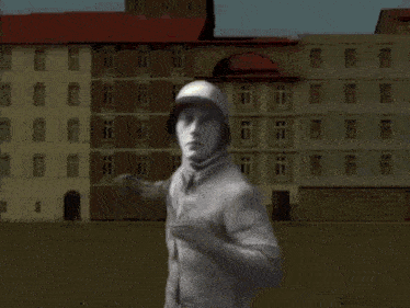 a blurred image of a person 's face with a blue sky behind them