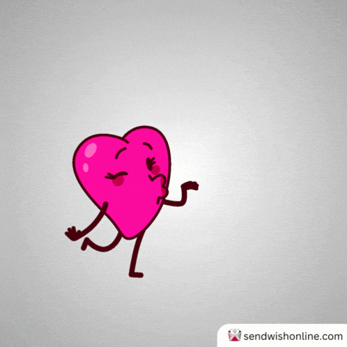 a pink heart with arms and legs is thinking i love you
