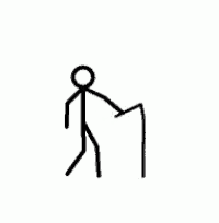 a stick figure is standing on a white background holding a rope .