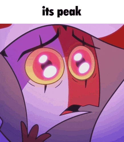 a cartoon character with big eyes and the words " its peak " above it