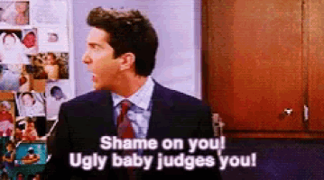 a man in a suit says shame on you ugly baby judges you