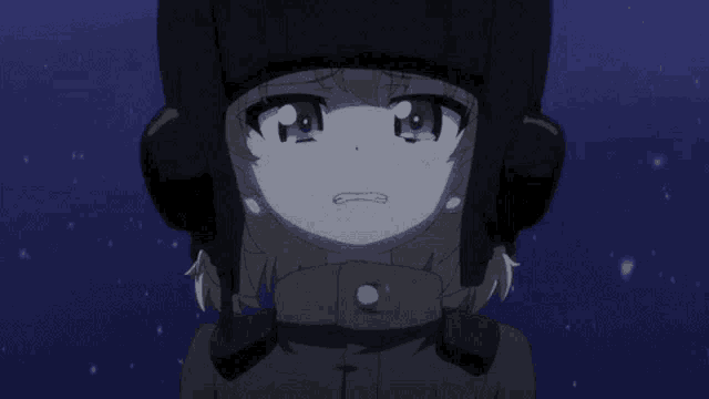 a little girl wearing a helmet and a jacket is crying in the snow .