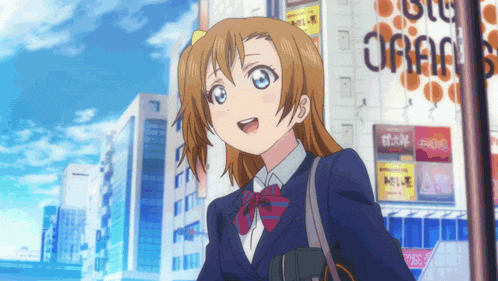 a girl in a school uniform is standing in front of a building that says ' o'reilly ' on it