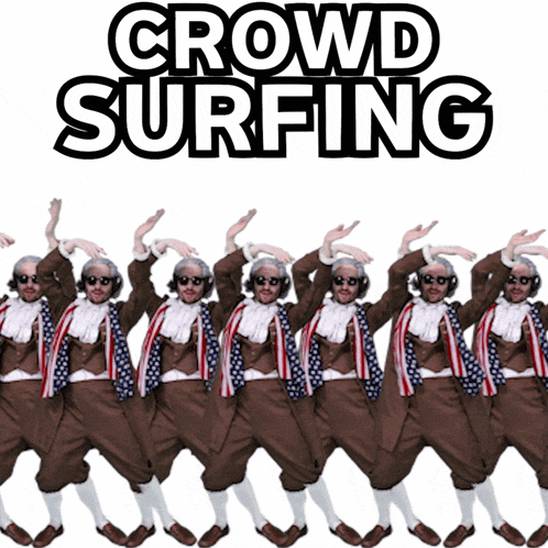 a poster that says crowd surfing with a bunch of people