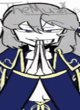 a drawing of a person with their hands folded in front of their face .