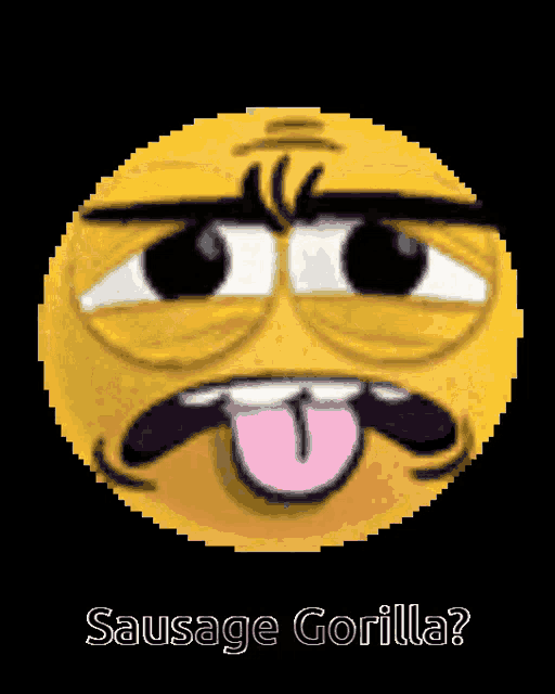 a pixelated smiley face with the words sausage gorilla written below it