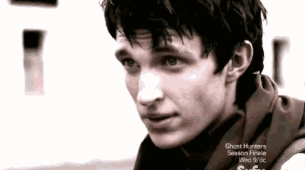 a close up of a man 's face with the words `` ghost hunters season finale '' on the bottom of the screen .