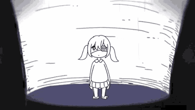 a black and white drawing of a girl standing in a circle