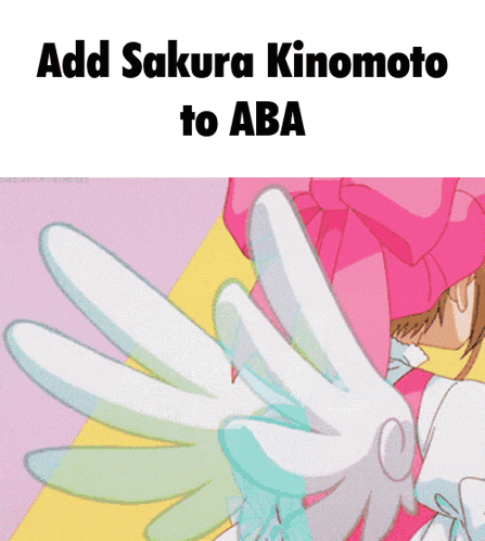 a picture of a girl with wings and the words add sakura kinomoto to aba on the bottom