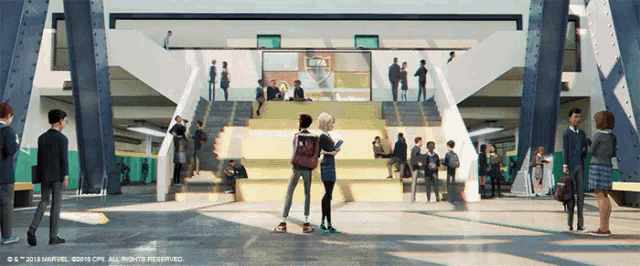a group of people standing in front of a building with a sign that says fifa on it