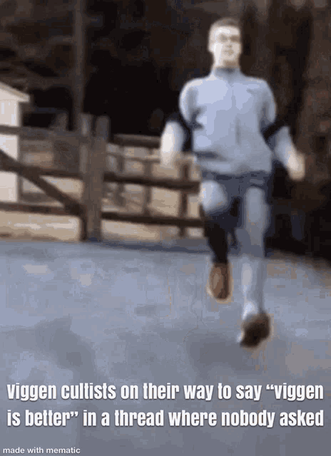 a man is jumping in the air with a caption that says " vigge is better "