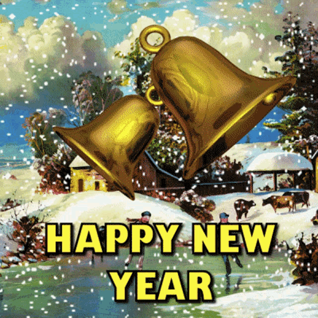 a happy new year greeting card with a painting