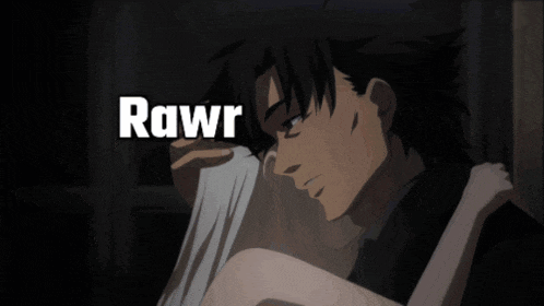 a cartoon of a man and a woman with the word rawr above them