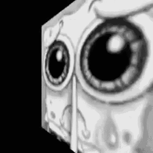 a black and white drawing of a spongebob squarepants character with huge eyes .