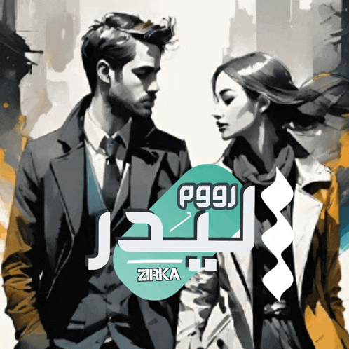 a man and a woman are standing next to each other with a green circle that says zirka on it
