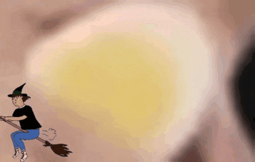 a cartoon of a witch on a broomstick