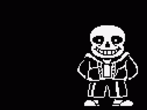 a pixel art of a skeleton with his arms outstretched .
