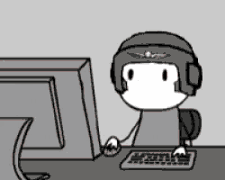 a cartoon character wearing a helmet is typing on a computer keyboard