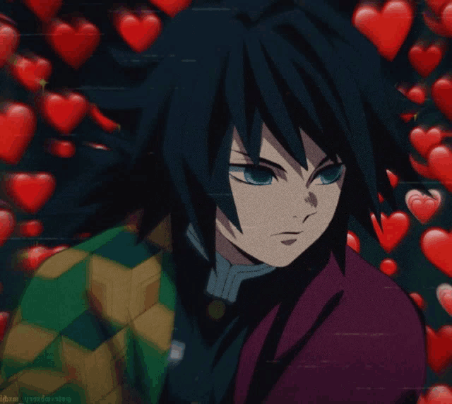 a picture of a anime character with hearts around him and the words love everlasting on the bottom