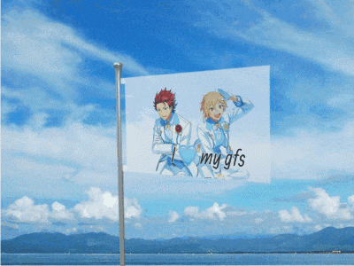 a flag that says my gfs on it is flying in the wind