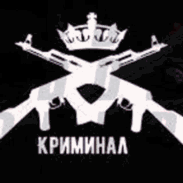 a red cross with guns and a crown on it with the word kriminal in white