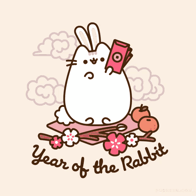 an illustration of a rabbit with the words year of the rabbit written below it