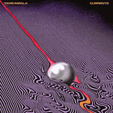 an album cover for tame impala 's currents features a silver ball on a purple and black background