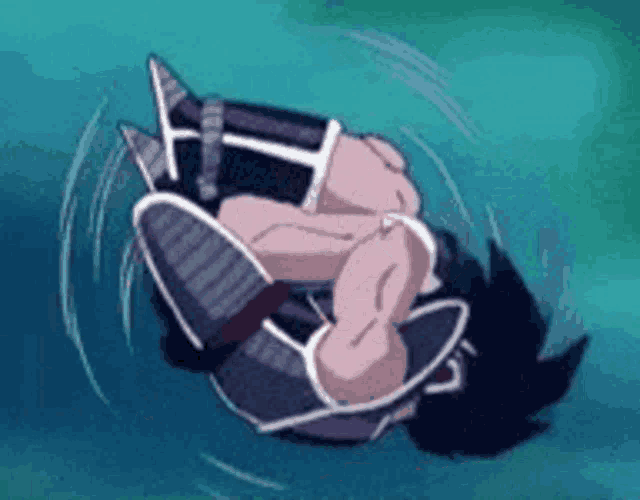 a cartoon character is laying on his back in a blue background .