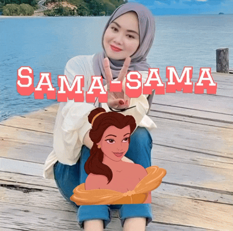 a woman is sitting on a dock with the word sama-sama behind her