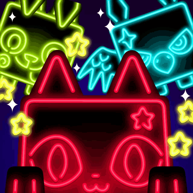a neon cat with a star on its head