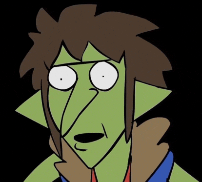 a cartoon drawing of a man with a green face