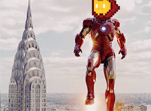 a pixel art of a man in a red suit