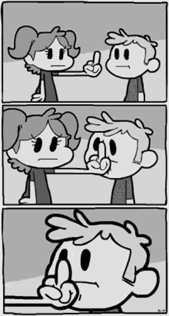 a black and white cartoon of a girl giving a finger to a boy