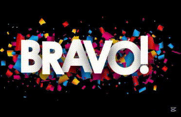 the word bravo that is surrounded by confetti