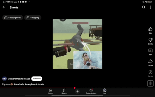 a screenshot of a video on youtube showing a monkey d luffy being attacked by a shark