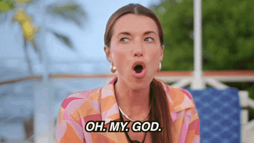 a woman is making a face and saying oh my god